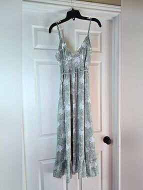 Green Floral Spaghetti Strap Maxi Dress